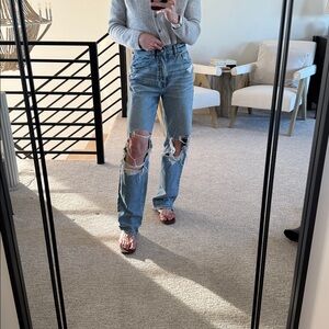 American Eagle Outfitters Strigid Women's Ripped Light Blue Boyfriend Jeans